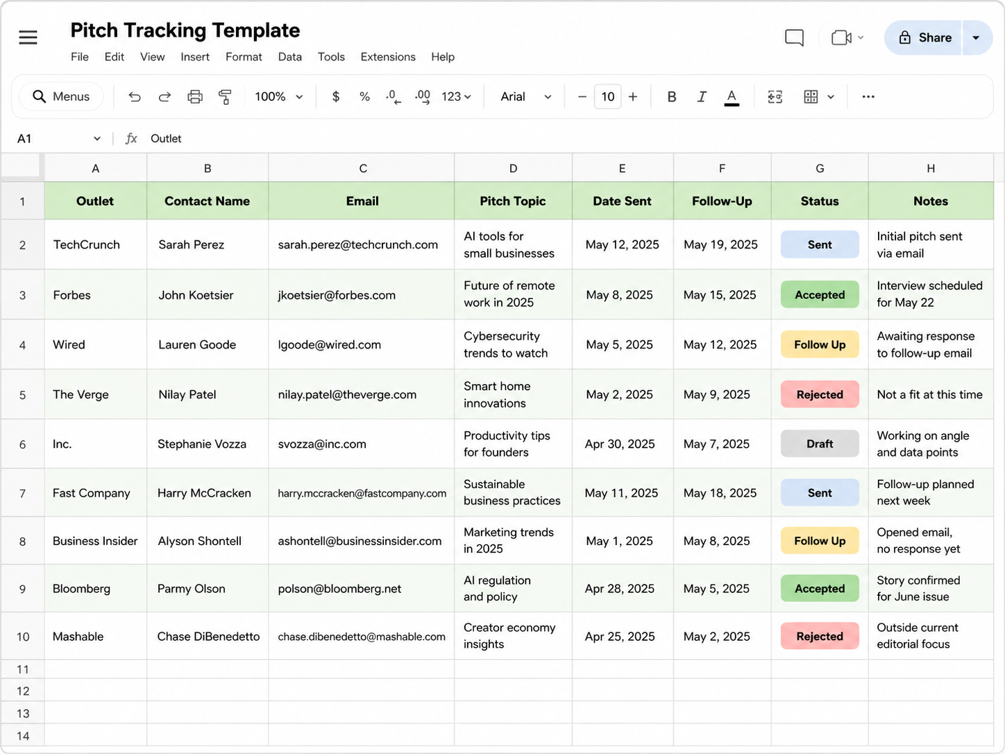 pitch tracking template